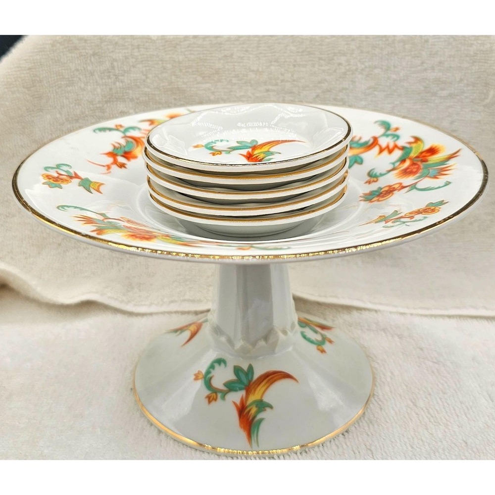 5-Vintage Volkstedt Beyer & Bock Miniature Saucers, With Dessert Pedestal Stand.